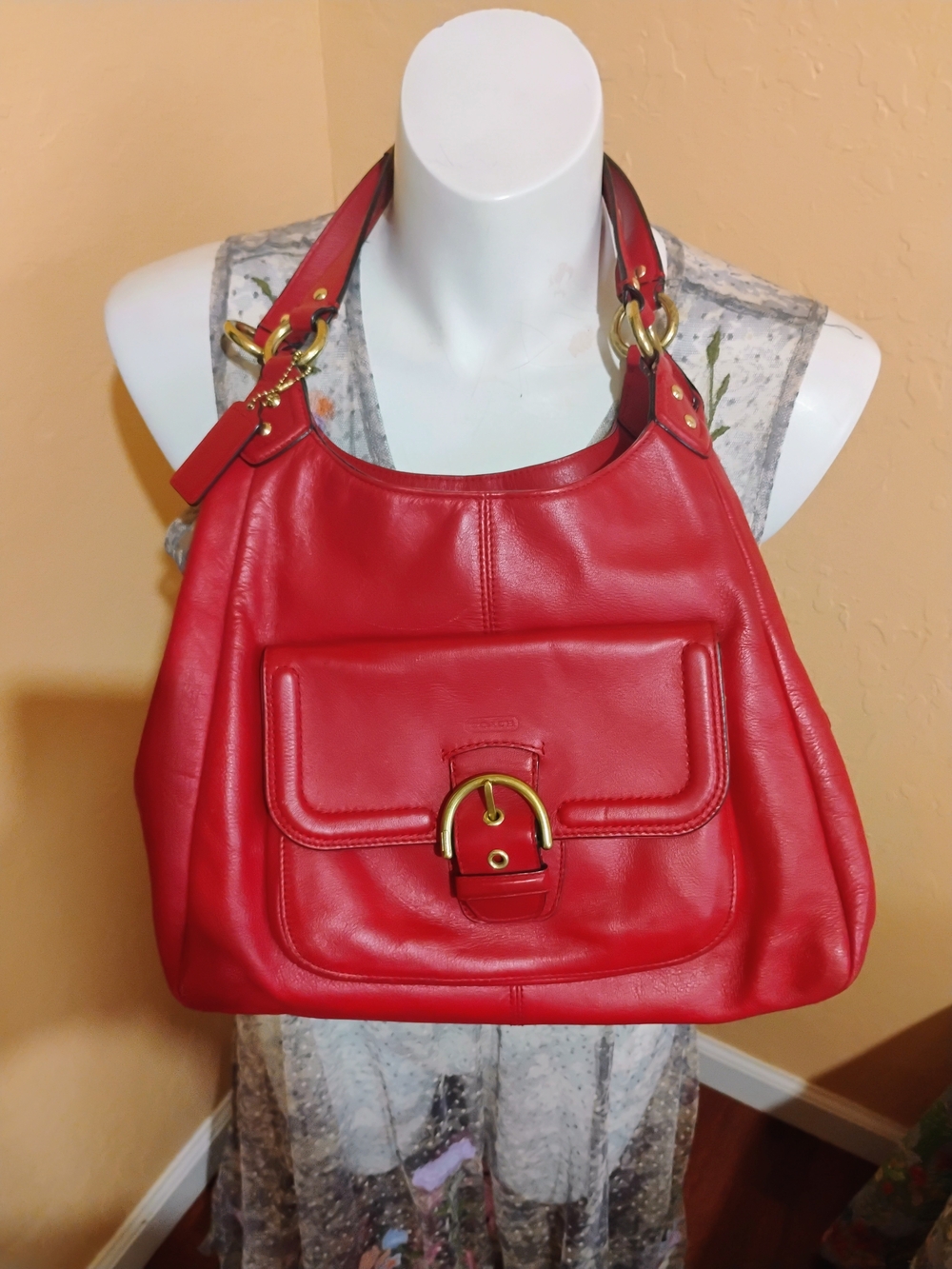 Coach Red Leather Satchel with Front Buckle